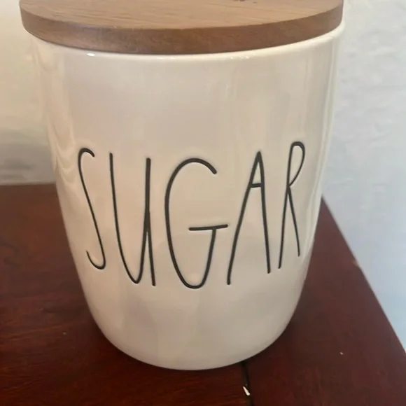 Rae Dunn NWT sugar π ceramic holder with wooden insulated top - Picture 1 of 4